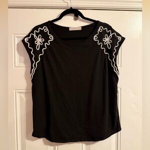 Fair Haven Black and White Embroidered Women's Knit Top